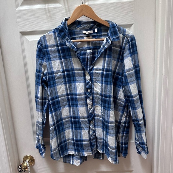 Barbour blue white plaid button down collared shirt top 10 relaxed fit - Picture 1 of 7